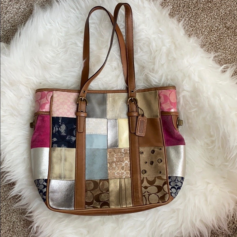 Coach Signature Multicolored Patchwork Tote